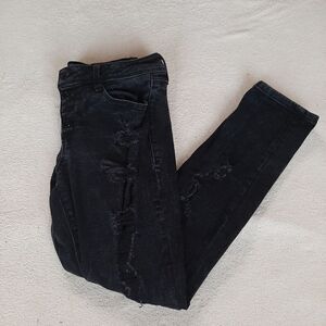 No Boundaries Black Mid Rise Relaxed Skinny Distressed Denim Jeans Size 9